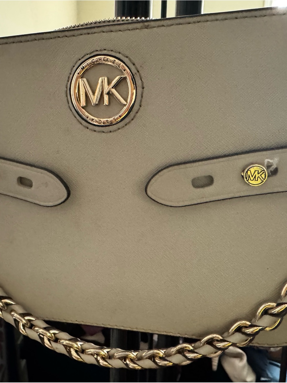 Michael Kors Taupe Crossbody with Gold Chain Accents